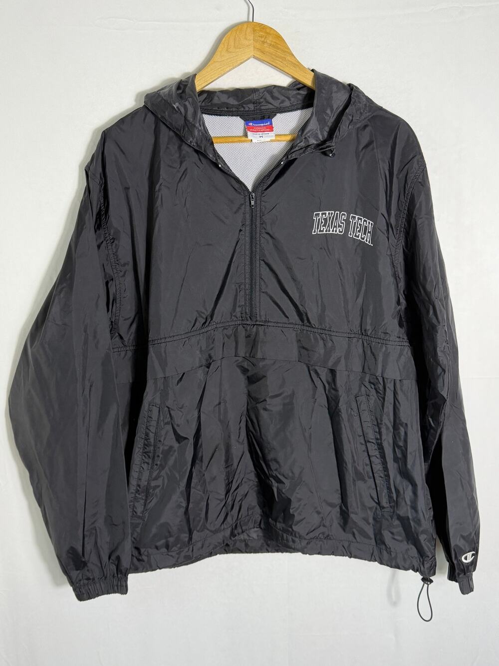 Champion Texas Tech Windbreaker Pullover Jacket Men’s M Black Hooded Half Zip